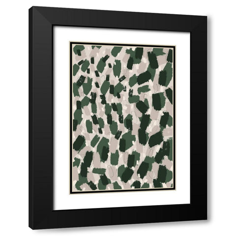 Green Dabs Black Modern Wood Framed Art Print with Double Matting by Treechild