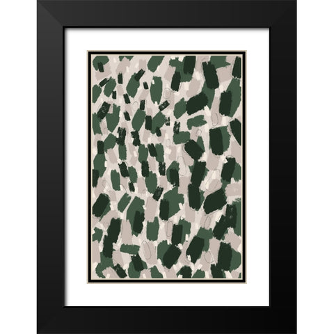 Green Dabs Black Modern Wood Framed Art Print with Double Matting by Treechild