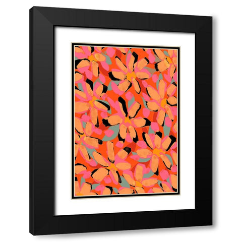 Yellow Flower Pattern Black Modern Wood Framed Art Print with Double Matting by Treechild