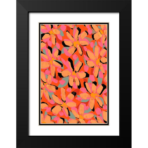 Yellow Flower Pattern Black Modern Wood Framed Art Print with Double Matting by Treechild