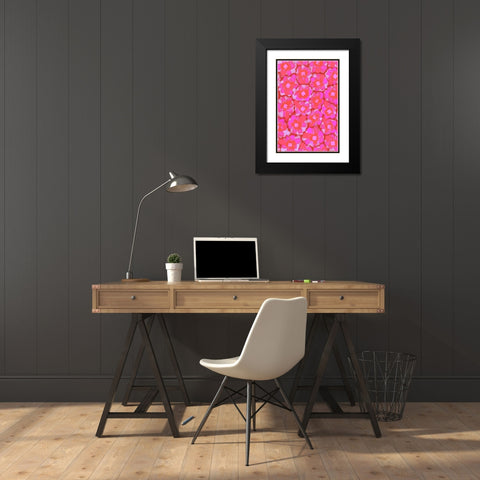 Cute Pink Blossom Pattern Black Modern Wood Framed Art Print with Double Matting by Treechild