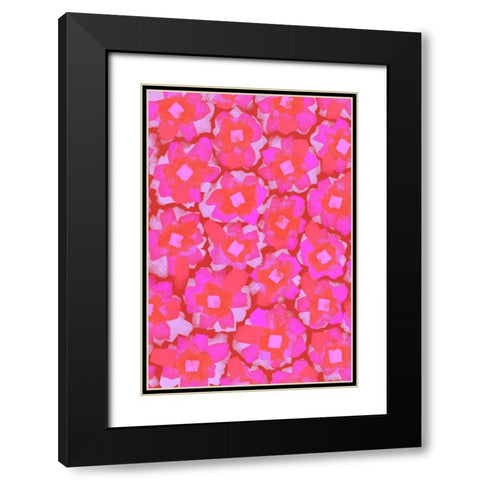 Cute Pink Blossom Pattern Black Modern Wood Framed Art Print with Double Matting by Treechild