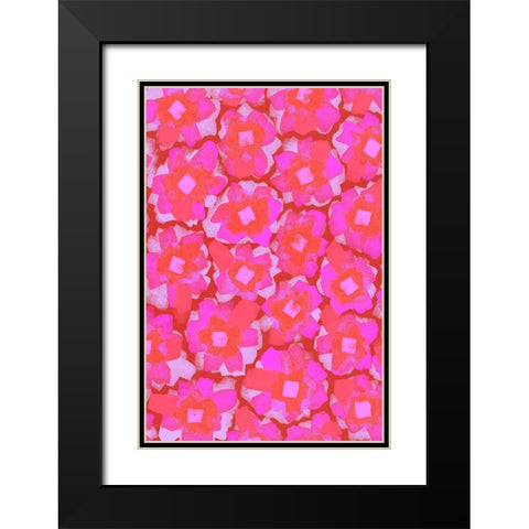 Cute Pink Blossom Pattern Black Modern Wood Framed Art Print with Double Matting by Treechild
