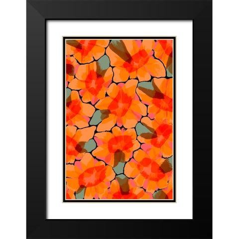 Orange Big Flowers Black Modern Wood Framed Art Print with Double Matting by Treechild