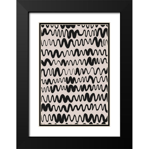Black Waves Pattern Black Modern Wood Framed Art Print with Double Matting by Treechild