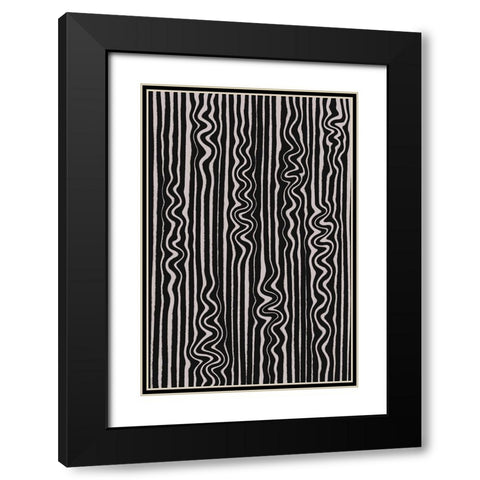 Waves in Stripes Pattern Black Modern Wood Framed Art Print with Double Matting by Treechild