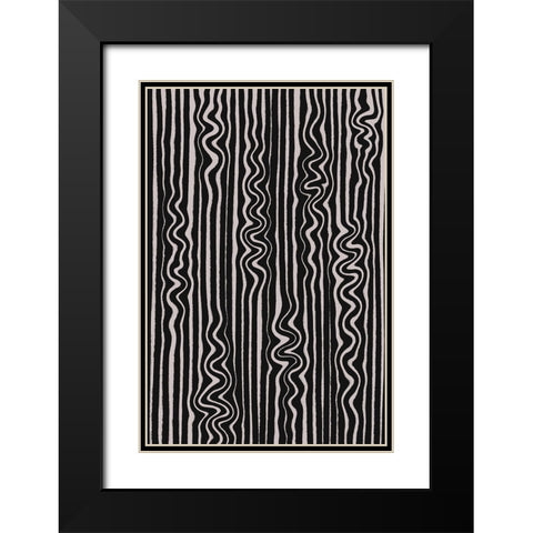 Waves in Stripes Pattern Black Modern Wood Framed Art Print with Double Matting by Treechild