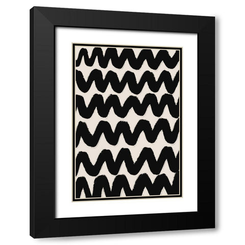 Thick Waves Pattern Black Modern Wood Framed Art Print with Double Matting by Treechild