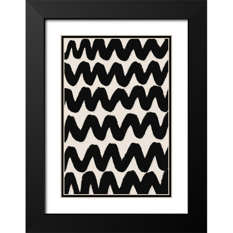 Thick Waves Pattern Black Modern Wood Framed Art Print with Double Matting by Treechild