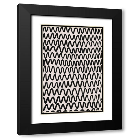 Thin Black Waves Pattern Black Modern Wood Framed Art Print with Double Matting by Treechild