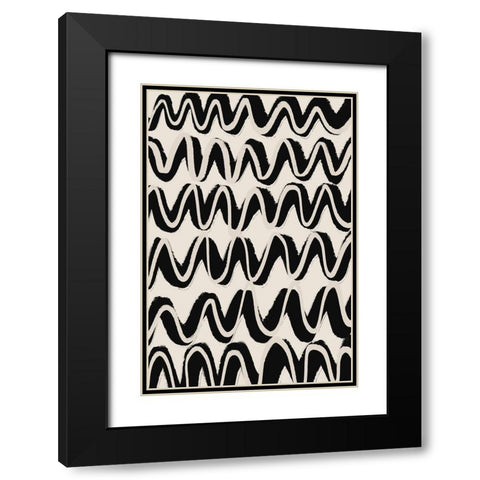 Beige Black Waves Pattern Black Modern Wood Framed Art Print with Double Matting by Treechild
