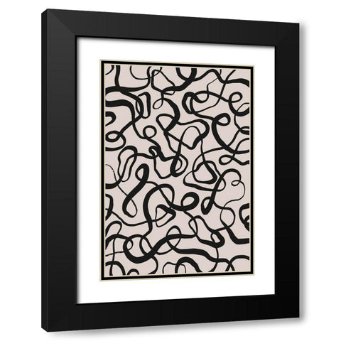 Simple Black Loops Pattern Black Modern Wood Framed Art Print with Double Matting by Treechild