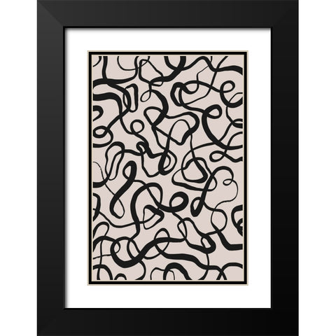 Simple Black Loops Pattern Black Modern Wood Framed Art Print with Double Matting by Treechild