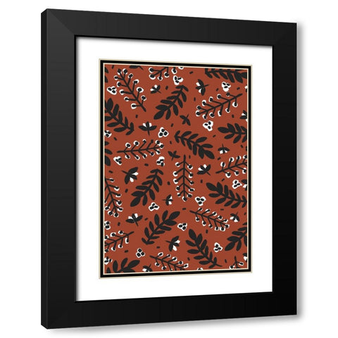Banches And Berries (Brown) Black Modern Wood Framed Art Print with Double Matting by Treechild
