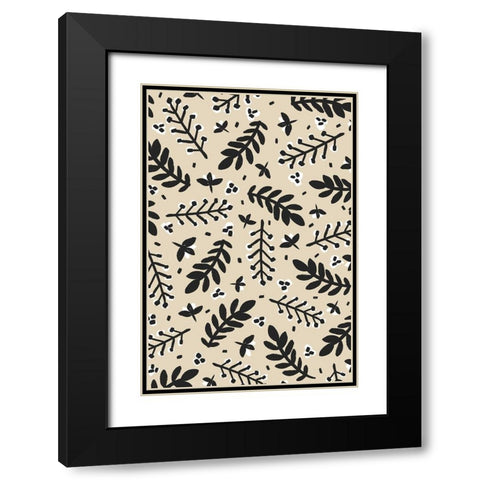 Banches And Berries (Beige) Black Modern Wood Framed Art Print with Double Matting by Treechild