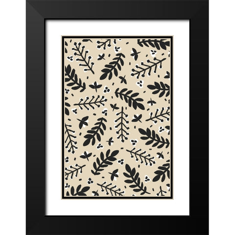 Banches And Berries (Beige) Black Modern Wood Framed Art Print with Double Matting by Treechild