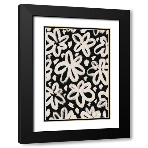 Giant Beige Flower Pattern Black Modern Wood Framed Art Print with Double Matting by Treechild