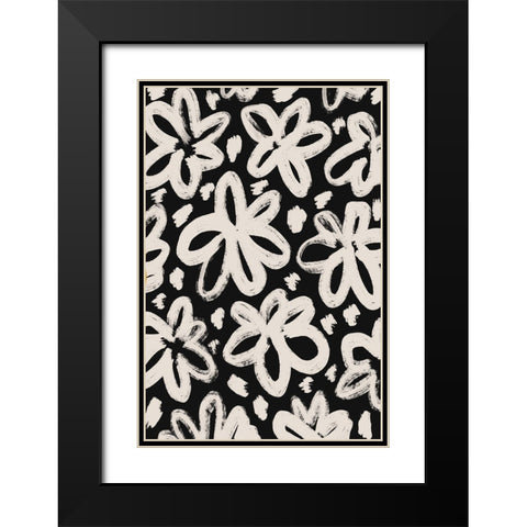 Giant Beige Flower Pattern Black Modern Wood Framed Art Print with Double Matting by Treechild