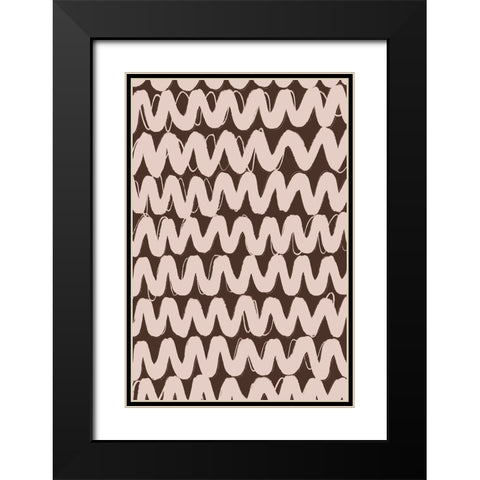 Big Beige ZigZag Pattern Black Modern Wood Framed Art Print with Double Matting by Treechild