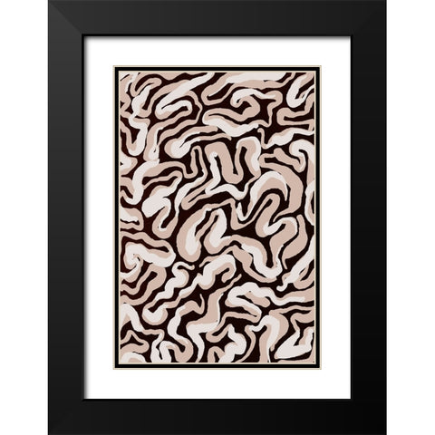 White Beige Pattern Black Modern Wood Framed Art Print with Double Matting by Treechild