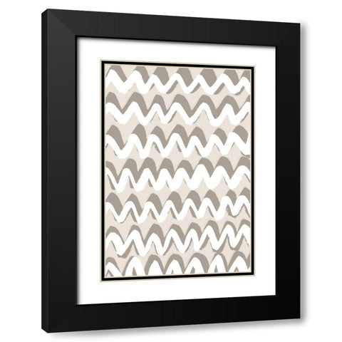 White and Beige ZigZag Pattern Black Modern Wood Framed Art Print with Double Matting by Treechild