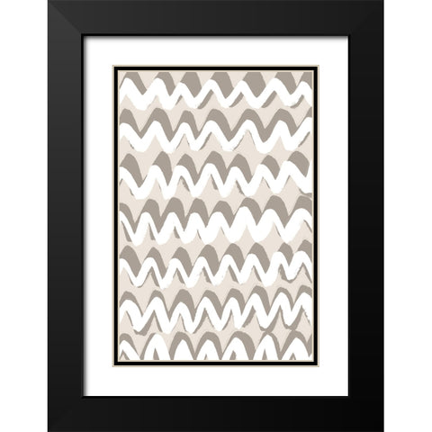 White and Beige ZigZag Pattern Black Modern Wood Framed Art Print with Double Matting by Treechild