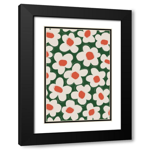Cute Beige Flower Pattern Black Modern Wood Framed Art Print with Double Matting by Treechild