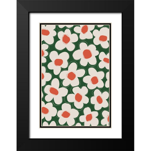 Cute Beige Flower Pattern Black Modern Wood Framed Art Print with Double Matting by Treechild