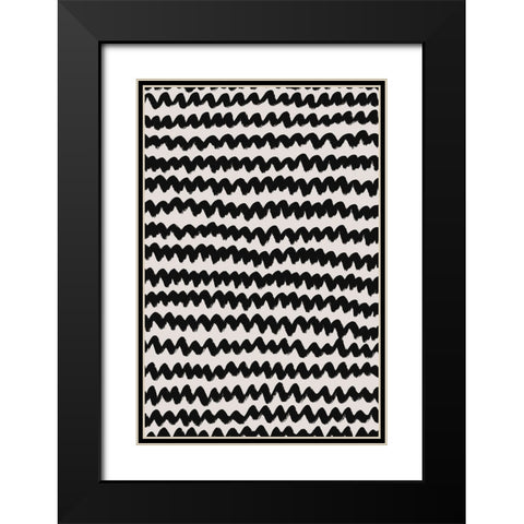 Simple Black ZigZag Pattern Black Modern Wood Framed Art Print with Double Matting by Treechild
