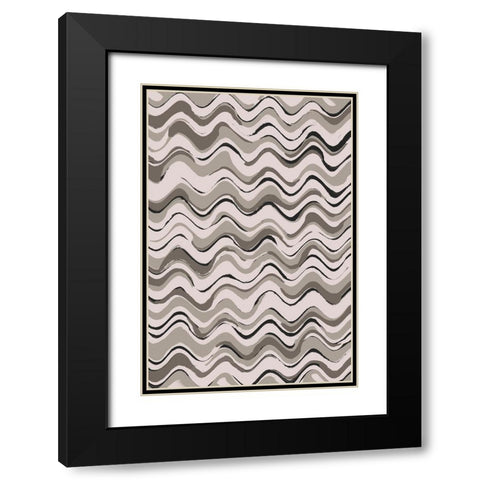 Wavey Pastel Pattern Black Modern Wood Framed Art Print with Double Matting by Treechild