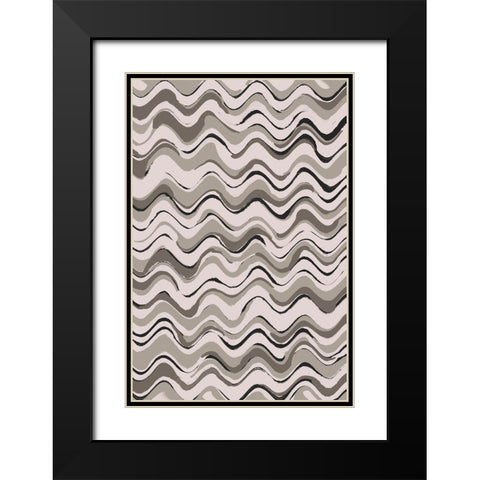 Wavey Pastel Pattern Black Modern Wood Framed Art Print with Double Matting by Treechild