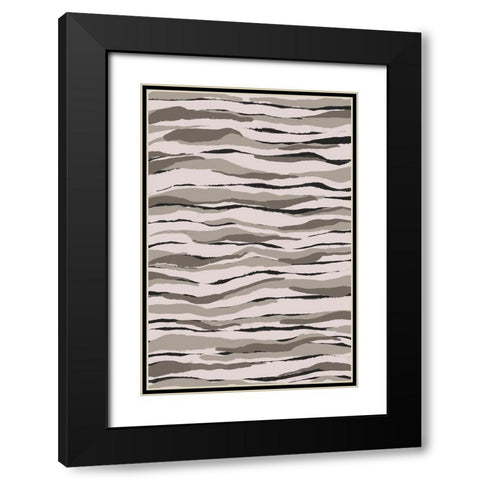 Grey And Beige Waves Black Modern Wood Framed Art Print with Double Matting by Treechild