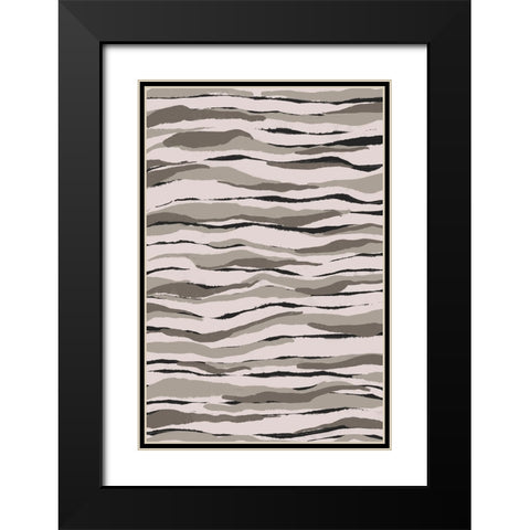 Grey And Beige Waves Black Modern Wood Framed Art Print with Double Matting by Treechild