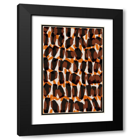 Brown Orange Brush Strokes Black Modern Wood Framed Art Print with Double Matting by Treechild