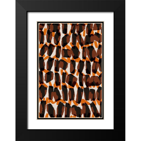 Brown Orange Brush Strokes Black Modern Wood Framed Art Print with Double Matting by Treechild