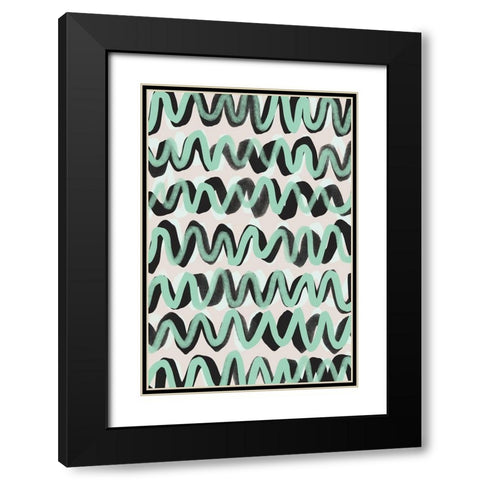 Turquoise ZigZag Pattern Black Modern Wood Framed Art Print with Double Matting by Treechild