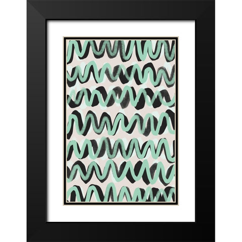 Turquoise ZigZag Pattern Black Modern Wood Framed Art Print with Double Matting by Treechild