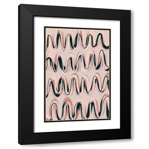 Beige Blue Pastel Waves Black Modern Wood Framed Art Print with Double Matting by Treechild