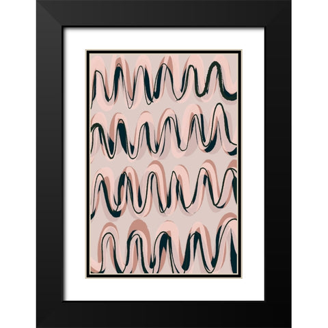 Beige Blue Pastel Waves Black Modern Wood Framed Art Print with Double Matting by Treechild