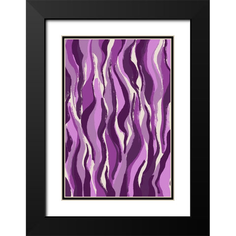 Purple Tiger Pattern Black Modern Wood Framed Art Print with Double Matting by Treechild