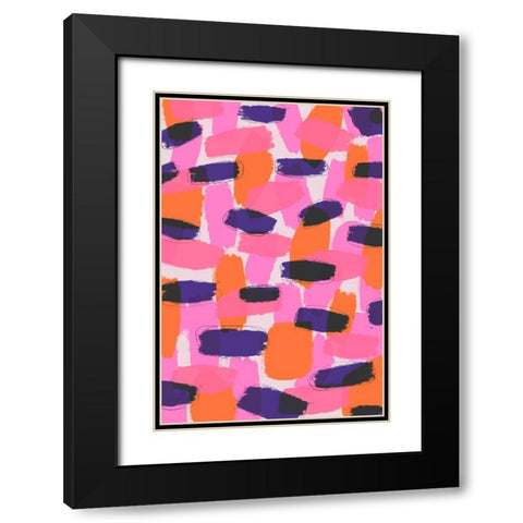 Pink And Purple Strokes Black Modern Wood Framed Art Print with Double Matting by Treechild