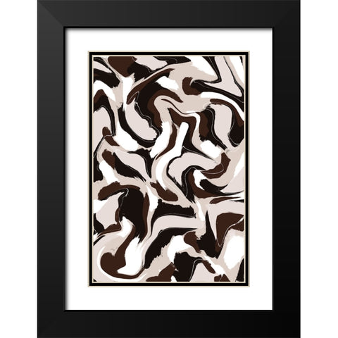 White Beige Brown Pattern Black Modern Wood Framed Art Print with Double Matting by Treechild