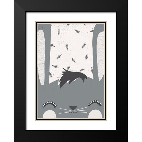 Little Bunny Black Modern Wood Framed Art Print with Double Matting by Treechild