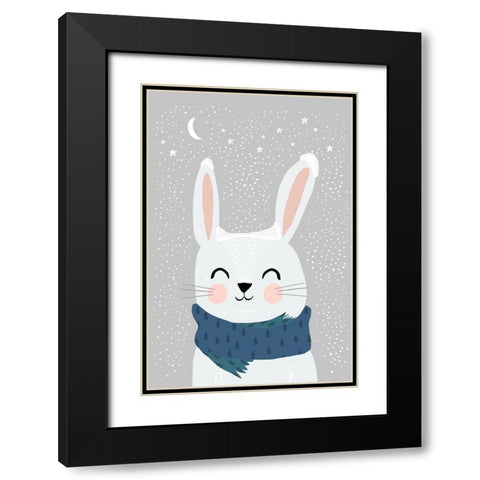 Snow Bunny Black Modern Wood Framed Art Print with Double Matting by Treechild