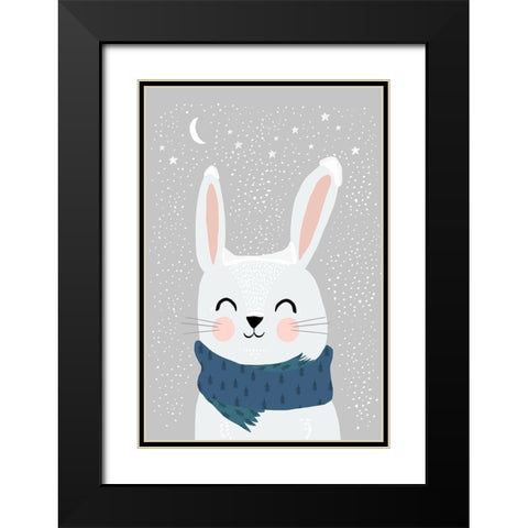 Snow Bunny Black Modern Wood Framed Art Print with Double Matting by Treechild