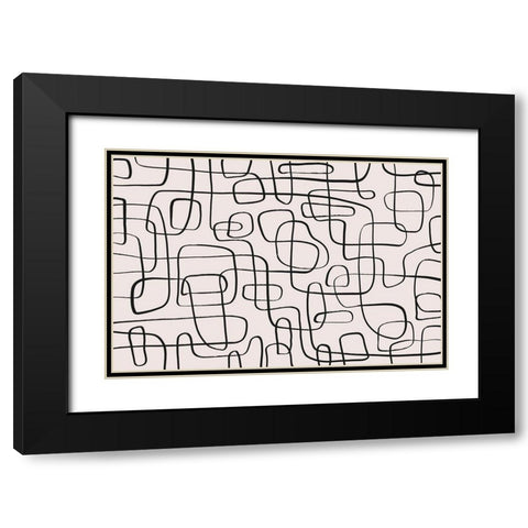 Thin Lines Pattern Black Modern Wood Framed Art Print with Double Matting by Treechild