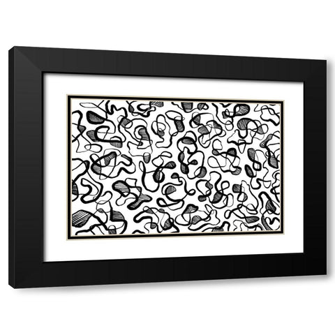 Abstract Thin Lines Pattern Black Modern Wood Framed Art Print with Double Matting by Treechild