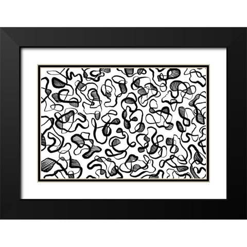 Abstract Thin Lines Pattern Black Modern Wood Framed Art Print with Double Matting by Treechild