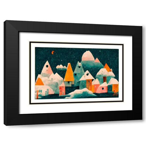 Little Village With Moon Black Modern Wood Framed Art Print with Double Matting by Treechild
