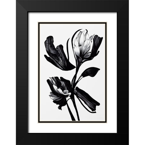 Black Flower Black Modern Wood Framed Art Print with Double Matting by Treechild